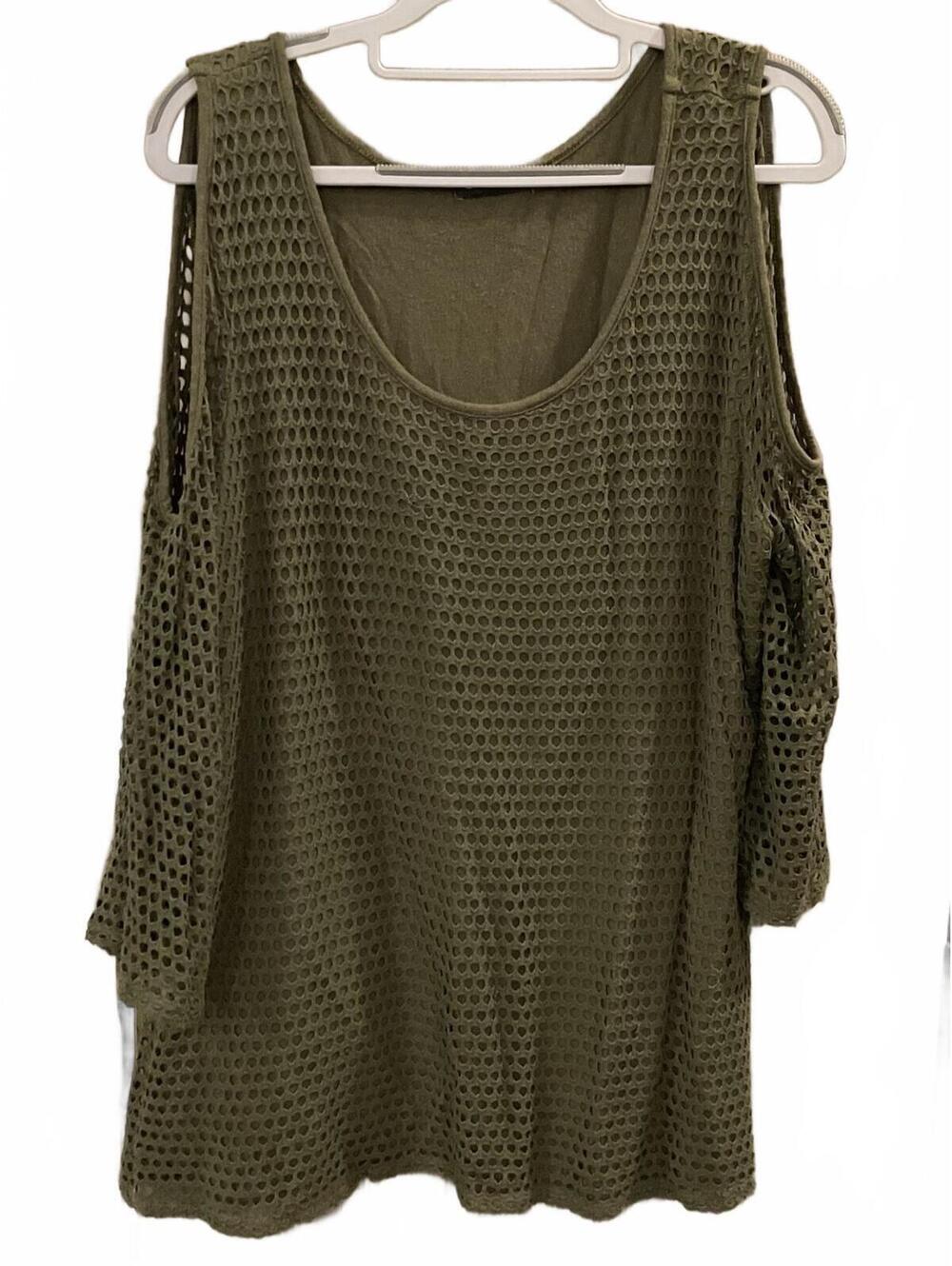 Casting Womens 3/4 Cold Shoulder Net Top Layer Blouse Size XXL